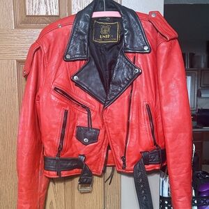 Unik Red and Black Leather Jacket for Women